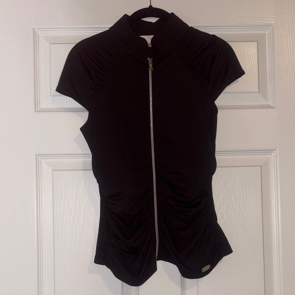 XOXO Black Women's Zip-Up Blouse